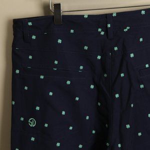 Straight Down Men's navy blue and green shamrocks Golf Shorts 36 10" inseam
